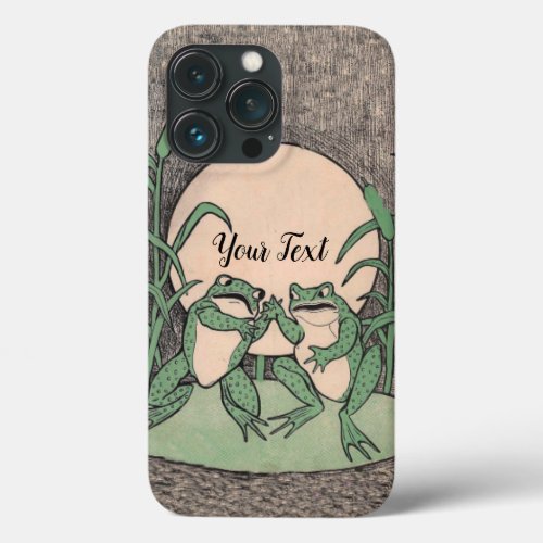 Two Green Fighting Frogs Moon Tall Reed Plants iPhone 13 Pro Case