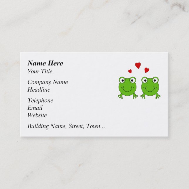 Two green frogs with red hearts. business card (Front)