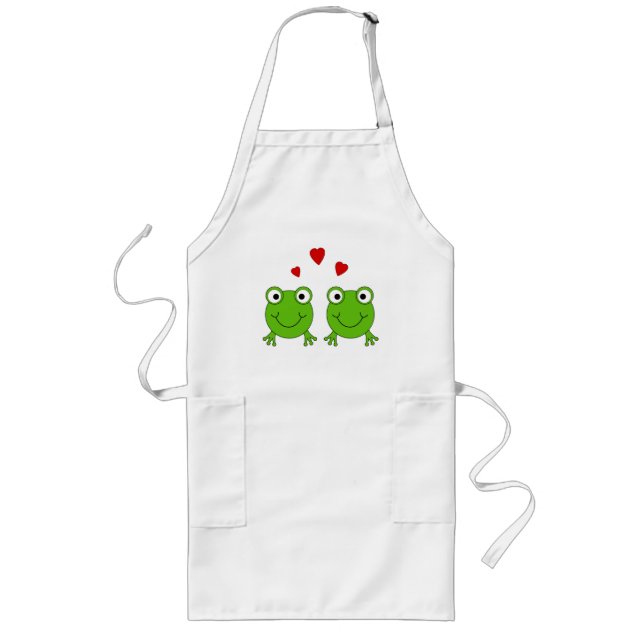 Two green frogs with red hearts. long apron (Front)