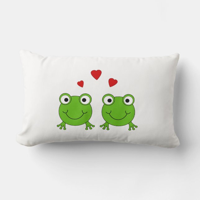 Two green frogs with red hearts. lumbar pillow (Front)