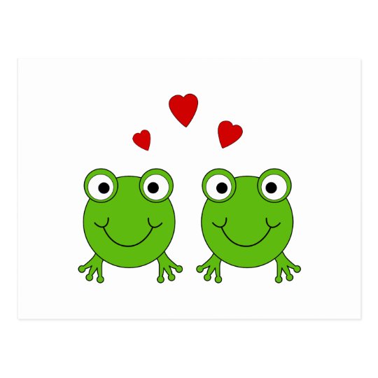 Two green frogs with red hearts. postcard | Zazzle.com