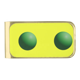 Two Green Spheres on Yellow Gold Finish Money Clip