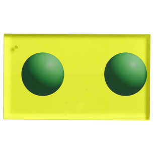 Two Green Spheres on Yellow Table Card Holder