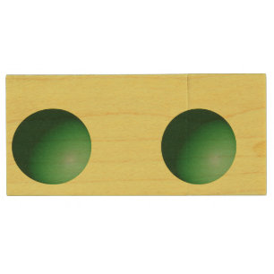 Two Green Spheres on Yellow USB Wooden Flash Drive