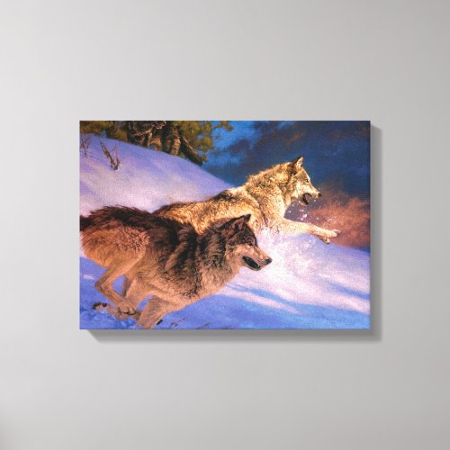 Two grey wolf in winter nature canvas print
