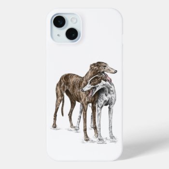 Two Greyhound Friends Dog Art Iphone 15 Plus Case by KelliSwan at Zazzle