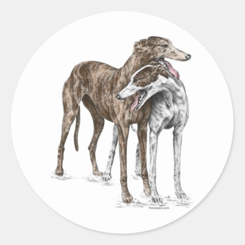 Two Greyhound Friends Dog Art Classic Round Sticker
