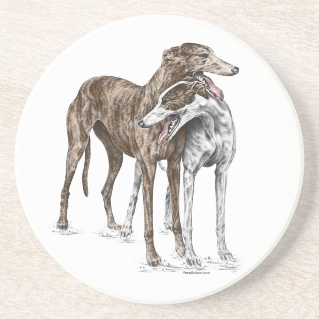 Two Greyhound Friends Dog Art Coaster (Front)