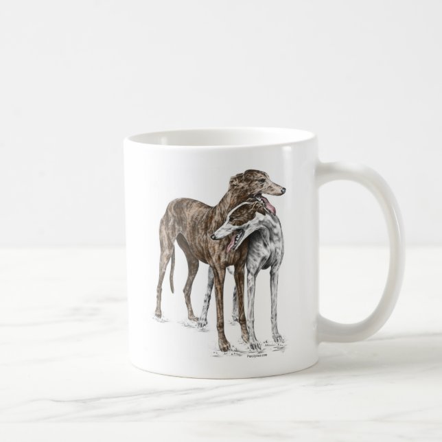 Two Greyhound Friends Dog Art Coffee Mug (Right)