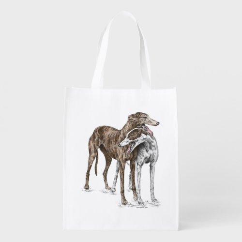 Two Greyhound Friends Dog Art Grocery Bag