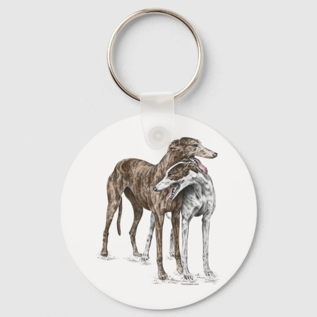 Two Greyhound Friends Dog Art Keychain (Front)