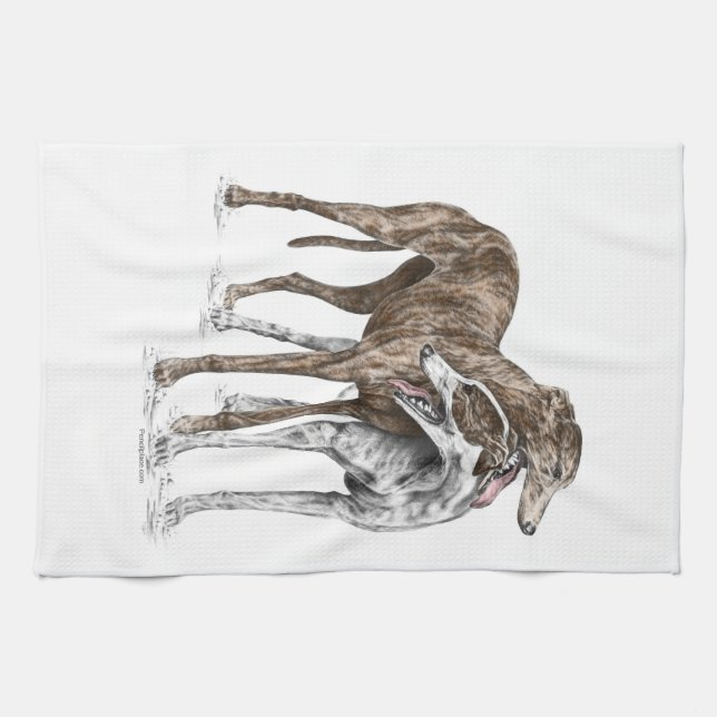 Two Greyhound Friends Dog Art Kitchen Towel (Horizontal)