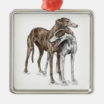 Two Greyhound Friends Dog Art Metal Ornament by KelliSwan at Zazzle