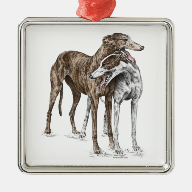 Two Greyhound Friends Dog Art Metal Ornament (Front)
