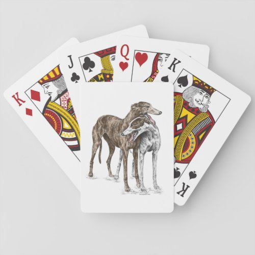 Two Greyhound Friends Dog Art Playing Cards