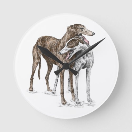 Two Greyhound Friends Dog Art Round Clock