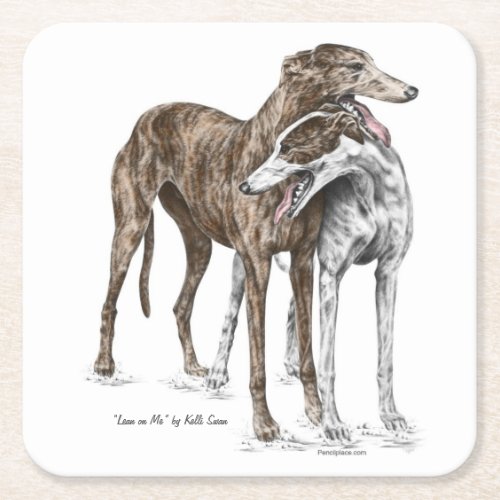 Two Greyhound Friends Dog Art Square Paper Coaster