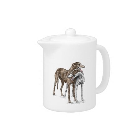 Two Greyhound Friends Dog Art Teapot