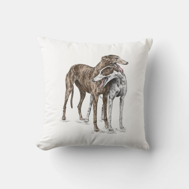 Two Greyhound Friends Dog Art Throw Pillow (Front)