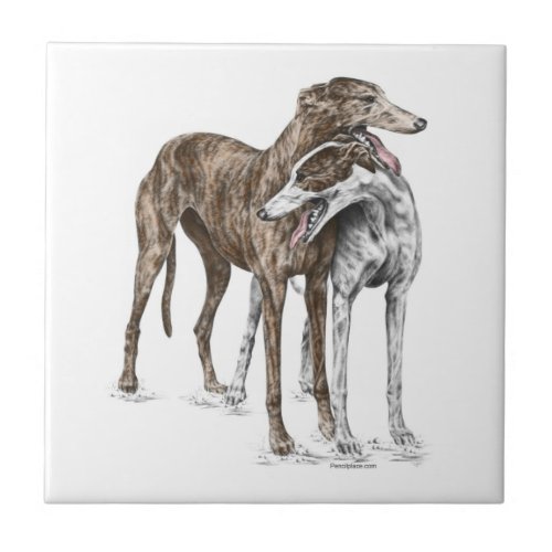 Two Greyhound Friends Dog Art Tile