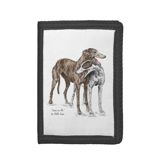Two Greyhound Friends Dog Art Tri-fold Wallet (Front Vertical)