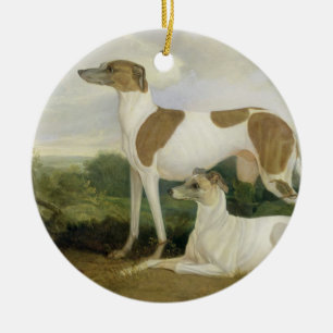 Two Greyhounds in a Landscape (oil on canvas) Ceramic Ornament