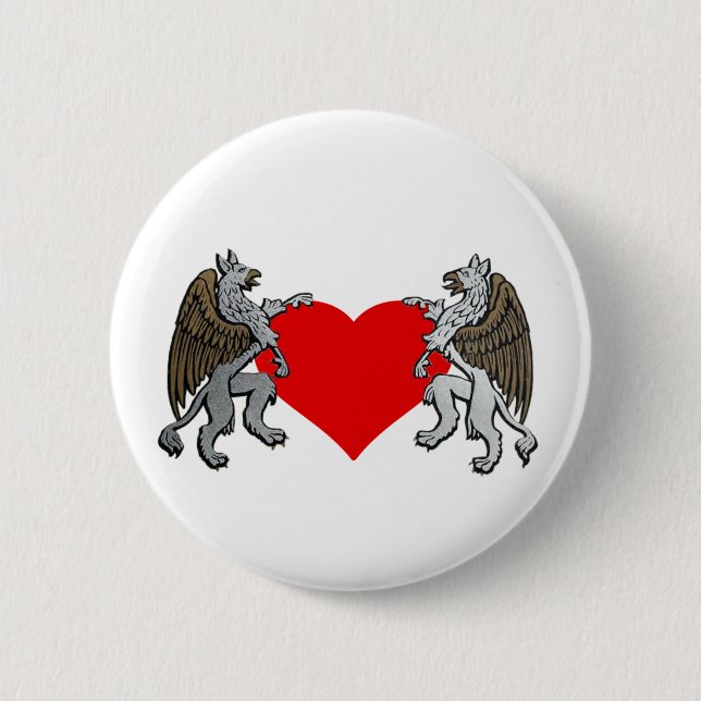 Two Griffins And A Heart Pinback Button (Front)