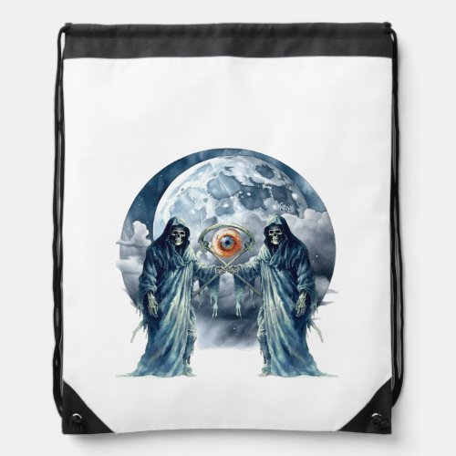 two grim reapers fighting for an eye drawstring bag