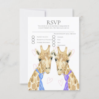 Two Groom Giraffe Gay Wedding RSVP Card