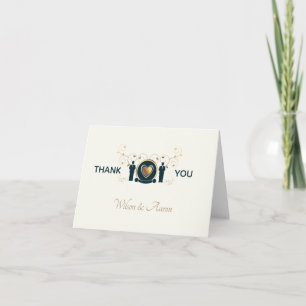 Two Groom Male Cream Blue LGBTQ Wedding Letterpress Thank You Card
