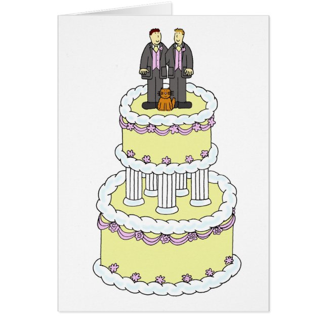 Two Grooms and a Cat Wedding Congratulations Cards (Front)
