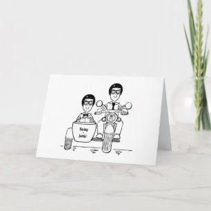 Two Grooms Biker Motorcycle and Sidecar Wedding Card