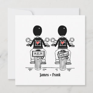 Two Grooms Biker Motorcycle Evening Wedding Invitation