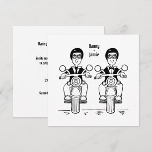 Two Grooms Biker Motorcycle Evening Wedding Invitation