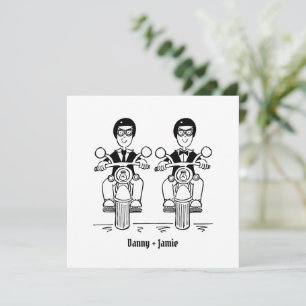 Two Grooms Biker Motorcycle Evening Wedding Invitation