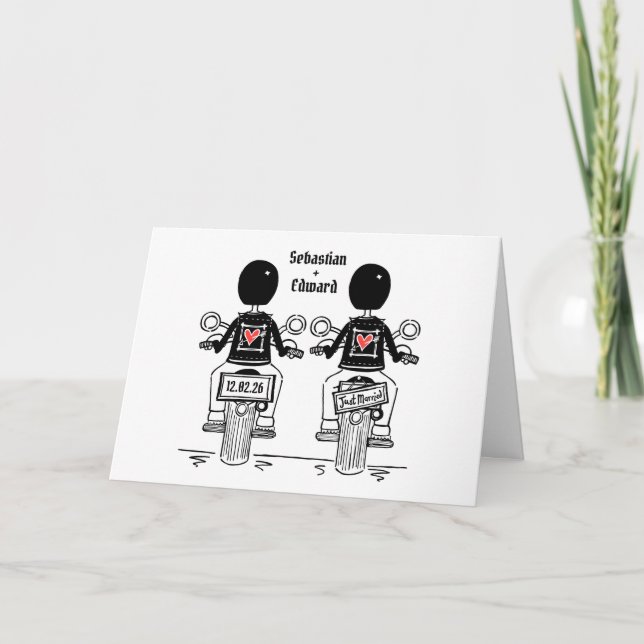 Two Grooms Biker Motorcycle Wedding Card (Front)