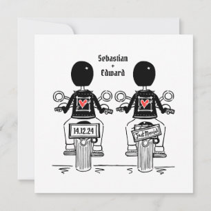 Two Grooms Biker Motorcycle Wedding Evening Invitation