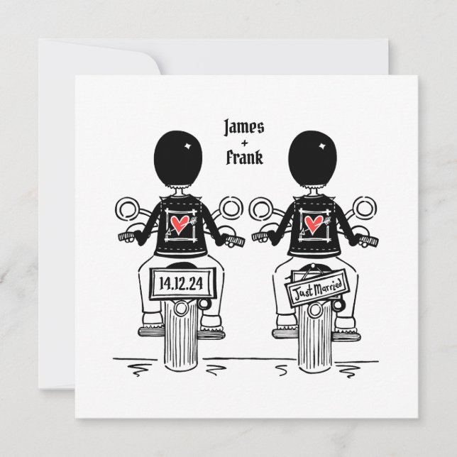 Two Grooms Biker Motorcycle Wedding Evening Invitation (Front)