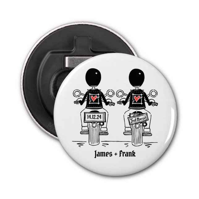 Two Grooms Biker Motorcycle Wedding Favor Bottle Opener (Front)