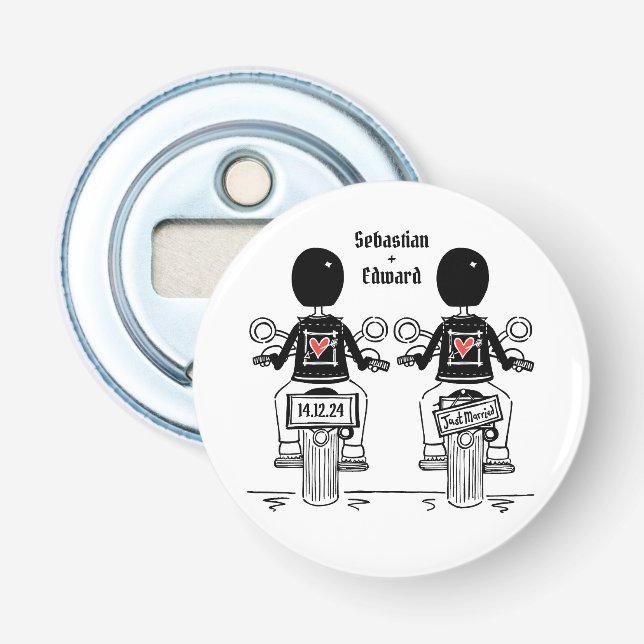 Two Grooms Biker Motorcycle Wedding Favor Bottle Opener (Front)