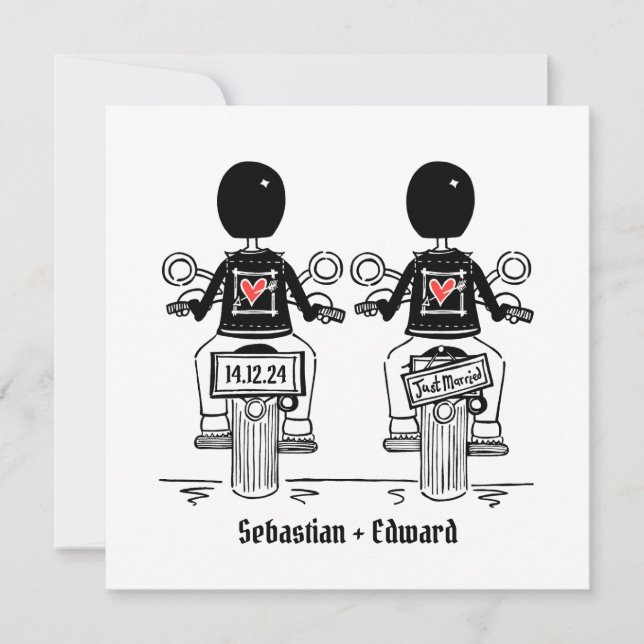 Two Grooms Biker Motorcycle Wedding Invitation (Front)