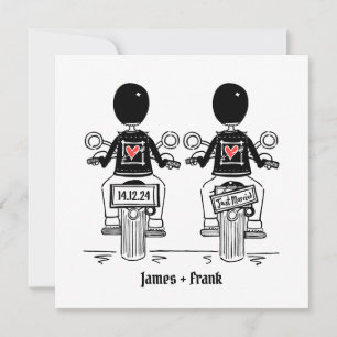 Two Grooms Biker Motorcycle Wedding Invitation