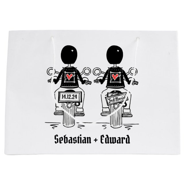 Two Grooms Biker Motorcycle Wedding Large Gift Bag (Front)