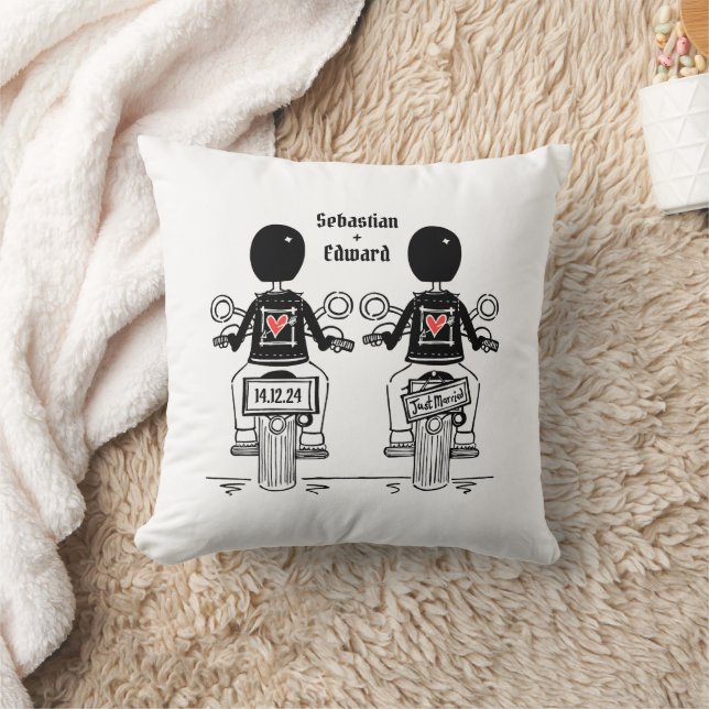 Two Grooms Biker Motorcycle Wedding Throw Pillow (Blanket)