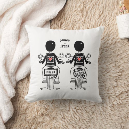 Two Grooms Biker Motorcycle Wedding Throw Pillow