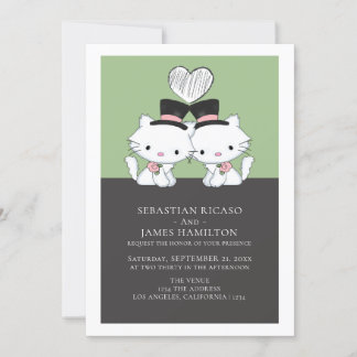 Two Grooms Cat Themed Gay Wedding Announcement