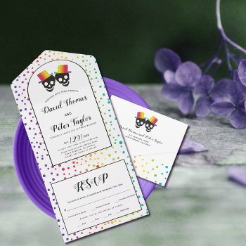 Two Grooms Confetti Rainbow Colors Gay Wedding All In One Invitation by weddings_ at Zazzle