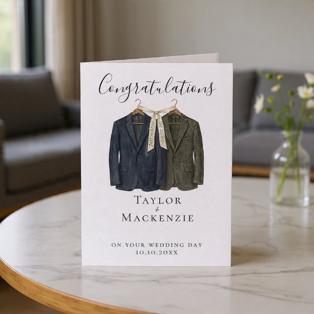 Two Grooms Congratulations on Your Wedding Day Card (Two Grooms Congratulations on Your Wedding Day Card
by Ricaso. Gay wedding personalized cards)