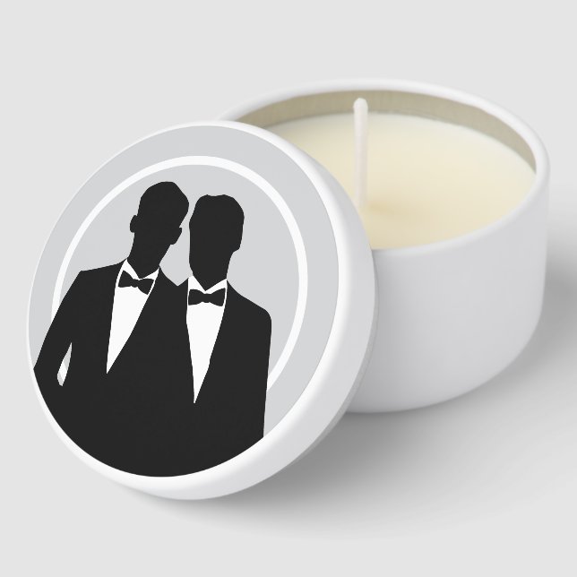 Two Grooms Gay Couple Wedding Mini Candle Favors (Corner)
