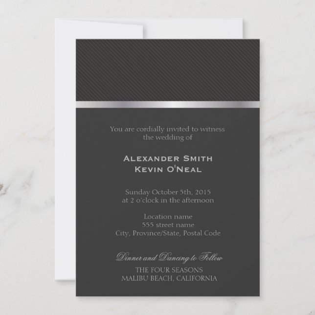 Two Grooms-Gay gray lines Wedding ı Invitation (Front)